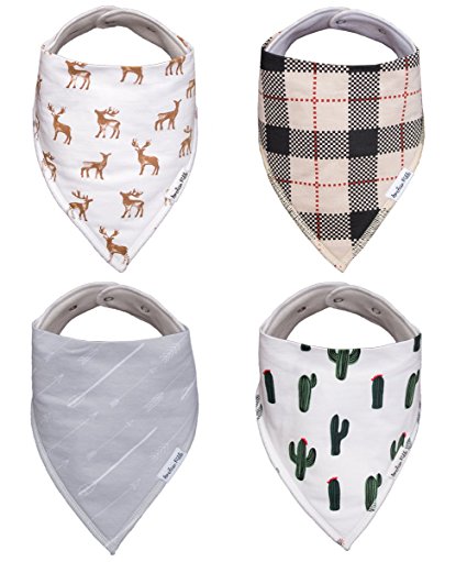 American Kiddo Baby Bandana Drool Bibs for Boys and Girls 100% Waterproof Organic Cotton With Snaps and Back Pocket (4-Pack) for Drooling and Teething Babies and Toddlers - "The Buckaroo" Set