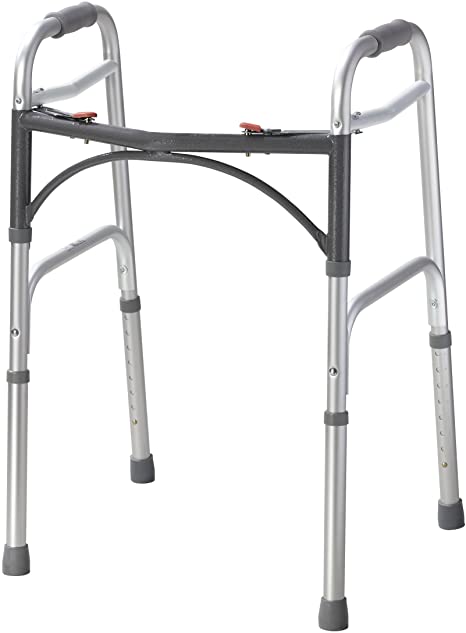 Drive Medical 10200-1 Deluxe Two Button Folding Walker, Silver