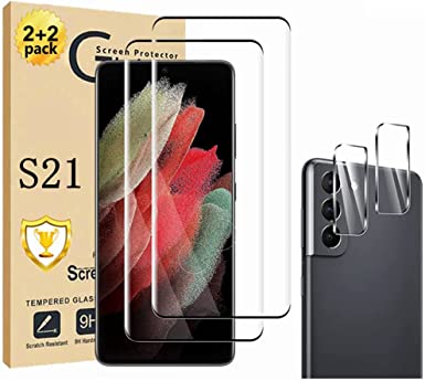 Galaxy S21 Screen Protector 【2 2 Pack】Camera Lens Protector [ 3D Glass ] Compatible Fingerprint 9H Hardness Tempered Glass Screen Protector for Samsung Galaxy S21 5G