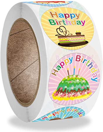 Happy Birthday Sticker Envelope Sticker Packaging Bag Sticker Box Sticker Each roll has 500 labels, 1.5 inches in diameter, 6 different birthday cake pictures (500 sheets/6 styles), 500pcs / 6style