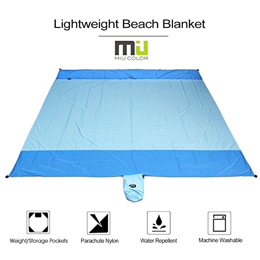 Lightweight Picnic Blanket - 7’ x 7’ Compact Waterproof and Sand Proof Strong Ripstop Parachute Nylon Foldable Beach Blanket Perfect for Indoor Outdoor - MIU COLOR