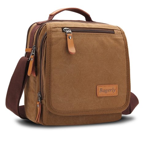Bagerly Small Canvas Vintage Shoulder Bag Multi-Pockets Crossbody Business Messenger Bags