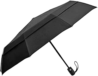 Brookstone Compact Umbrella & Led Flashlight Black See The Way In Rain Windproof