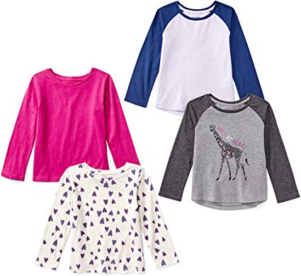 Amazon Brand - Spotted Zebra Girls' Toddler & Kids 4-Pack Long-Sleeve T-Shirts