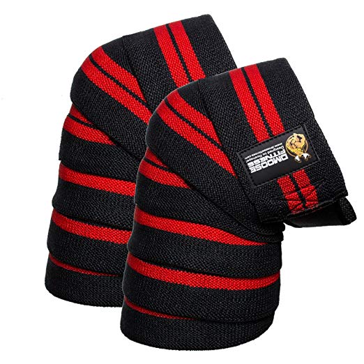 DMoose Fitness Knee Wraps – Strong Fastening Straps, Durable Stitching – Heavy Duty 78" Elastic Compression Knee Straps to Enhance Your Powerlifting.