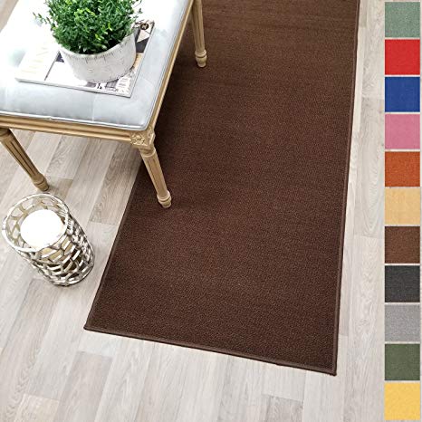 Custom Size Brown Solid Plain Rubber Backed Non-Slip Hallway Stair Runner Rug Carpet 22 inch Wide Choose Your Length 22in X 8ft