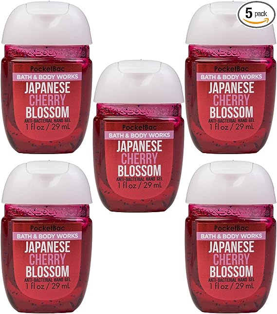 Bath & Body Works Japanese Cherry Blossom 5-Pack PocketBac Sanitizers Anti-Bacterial Hand Gel 1 Fl Oz