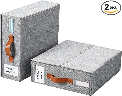 Yecaye Bed Sheet Organizers and Storage, 2 Pack Sheet Organizer for Linen Closet, Foldable Bedding Sheets Set Organizer (Queen & King Size) with Window for Bedsheets,Duvet Covers and Pillow