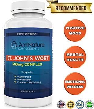 AmNature Supplements St. John's Wort Supplement Capsules - 500 Milligrams - 100 Capsules - Easy to Swallow - Promotes a Positive Mood - Encourages a Calmer State of Mind
