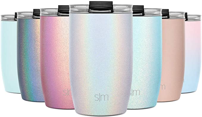 Simple Modern 12oz Voyager Travel Mug Tumbler w/Clear Flip Lid & Straw - Coffee Cup Kids Vacuum Insulated Flask 18/8 Stainless Steel Hydro Shimmer: Selenite