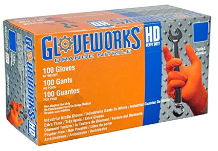 AMMEX - GWON42100-BX - Nitrile Gloves - Gloveworks - Heavy Duty, Disposable, Powder Free, Latex Rubber Free, 8 mil, Small, Orange (Box of 100)