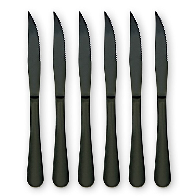 6-Pieces Stainless Steel Steak Knives Set-Use for Home Kitchen or Restaurant (Black)