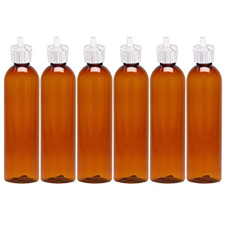 MoYo Natural Labs Turret Spout 8 oz Empty Liquid Bottle with Adjustable Dispenser (Pack of 6, Amber)