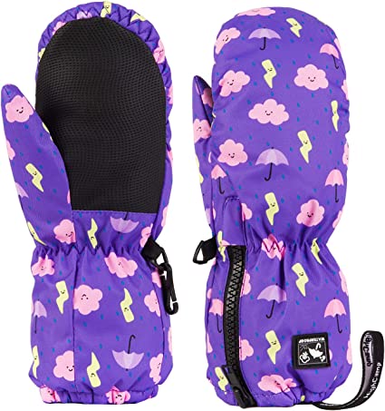 HIGHCAMP Toddlers Cute Snow Mittens Kids Easy On Winter Gloves Waterproof w/ Zippered Long Cuff