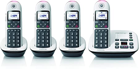 Motorola CD5014 DECT 6.0 Cordless Phone with Answering Machine, Call Block and Volume Boost, White, 4 Handsets