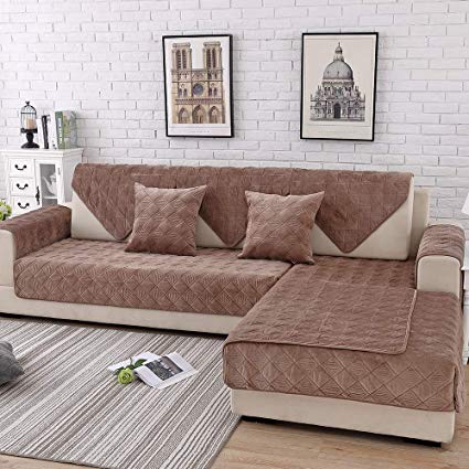TEWENE Sofa Cover, Velvet Couch Cover Anti-Slip Sectional Couch Covers Sofa Slipcover for Dogs Cats Pet Love Seat Recliner Armrest Backrest Cover Light Coffe (Sold by Piece/Not All Set)