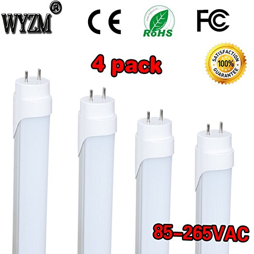 120V Input 4-Pack of 7Watt F15T8 LED Tube Light-18" (17-3/4" pin to pin),Daylight 5500K,Double-End Powered, Frosted Cover