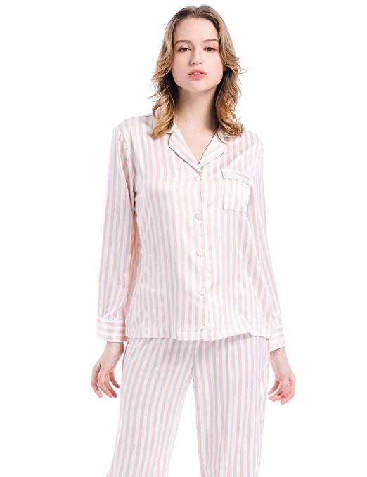 Serenedelicacy Women's Silky Satin Pajamas Long Sleeve PJ Set