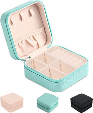 Small Jewelry Box, FOME Portable Jewelry Box Organizer PU Leather Mini Travel Jewelry Storage Case for Rings Earrings Necklace Bracelets Jewelry Gift for Women Girls Blue