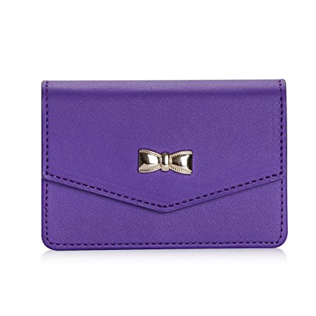 Business card holder, FYY 100% Handmade Premium Leather Business Name Card Case Universal Card Holder with Magnetic Closure (Hold 30 pics of cards) Purple