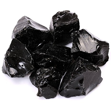 TGS Gems 1/2lb Bulk Size 1'' Rough Gemstones Black Obsidian Mine Reiki Healing Crystals Free Pouch