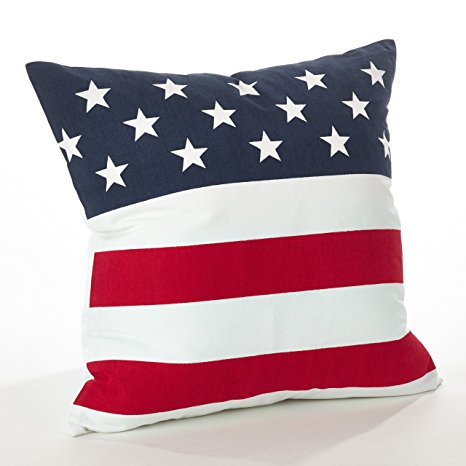 Fennco Styles Star Spangled Collection American Flag Design Cotton Throw Pillow Case 20" Square (20" Square Pillow Case)