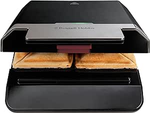 Russell Hobbs Sandwichera, Revestimiento Antiadherente, Fácil Limpieza, Calentamiento Rápido, Indicador Luminoso, 750 W, Acero Inoxidable y Negro, 26800-56