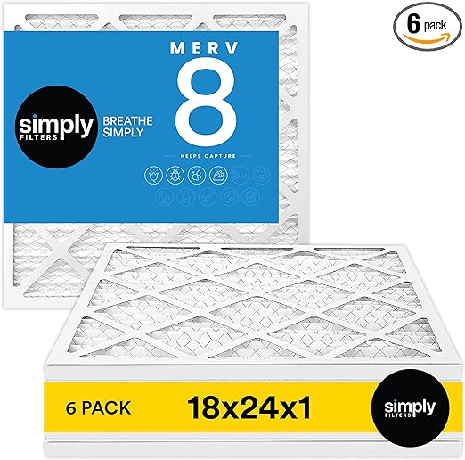 Simply by MervFilters Air Filters, Merv 8, AC Furnace Air Filter 6 Pack (18x24x1-6Pack)