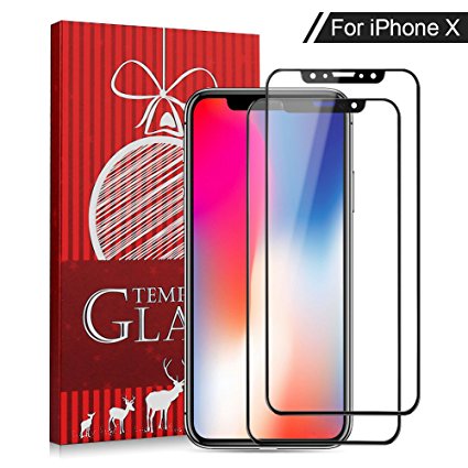 XUZOU iPhone X Screen Protector,Tempered Glass 3D Touch Compatible,9H Hardness,Bubble Free(2Pack)