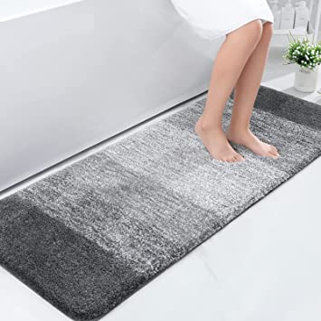 Olanly Luxury Bathroom Rug Mat, Extra Soft and Absorbent Microfiber Bath Rugs, Non-Slip Plush Shaggy Bath Carpet Runner, Machine Wash Dry, Bath Mats for Bathroom Floor, Tub and Shower, 24x59, Grey