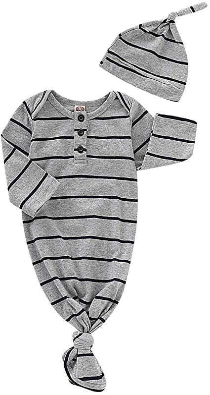 Baby Gown Newborn Cotton Nightgown Long Sleeve Stripe Baby Sleeping Bags Baby Boy Girl Coming Home Outfits Set