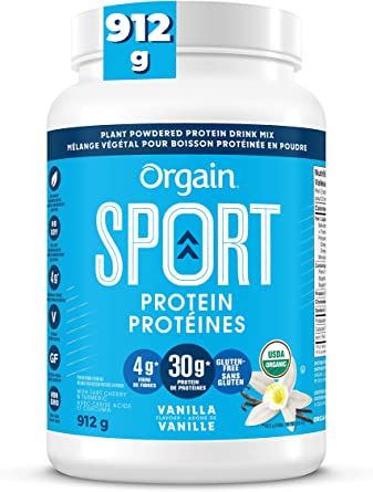 Orgain Vanilla Sport Plant-Based Protein Powder, Made with Organic Turmeric, Ginger, Beets, Chia Seeds, Cherry, Brown Rice and Fiber, Vegan, Made Without Gluten, Soy & Dairy, Non-GMO - 912g