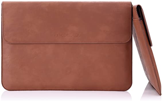 MoKo 13.5 Inch Laptop Sleeve Bag, PU Leather PC Notebook Case Cover Fit Surface Laptop 3 13.5"/2/1, Surface Book 2 13.5",Tab S8 Ultra 14.6", with Card Slot, Document Pocket, Surface Pen Holder, Brown