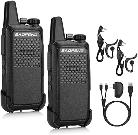 BAOFENG GT-22 FRS License Free Two-Way Radio, 1500mAh Battery, Handsfree Rechargeable Portable Ham Walkie Talkie, 16 CH VOX, Micro USB Charging, Earpiece, 2 Pack