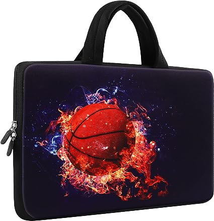 11.6 12 12.2 Inch Laptop Sleeve Carrying Bag Chromebook Cover Case, Neoprene Netbook/Ultrabook Protective Briefcase Pouch Tote with Handle Fits Dell HP Google Acer Lenovo Asus (Basketball Flame)