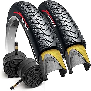 Fincci Pair 700x35c Tire 37-622 Foldable 60 TPI City Commuter Tires with Nylon Protection and Presta Valve Inner Tubes 48mm for Cycle Road Mountain MTB Hybrid Touring Electric Bike Bicycle - Pack of 2