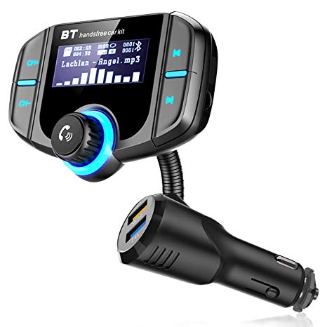 Bluetooth FM Transmitter,Wireless In-car Radio Adapter Hands-free Car Kit with 1.7 Inch Display, QC3.0 Quick Charger 2.4A Dual USB Ports, TF Card,AUX Input/Output Mp3/MP4 Player
