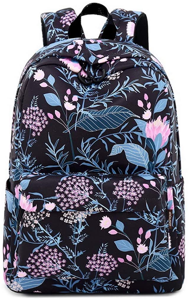 Joymoze Fashion Leisure Backpack for Girls Teenage School Backpack Women Print Backpack Purse (Black Flower)