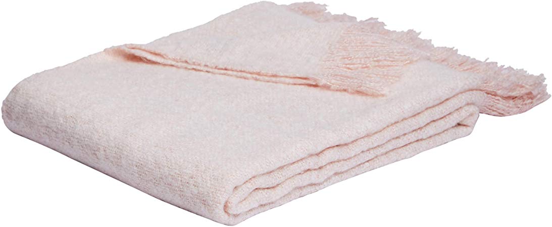 AmazonBasics Faux Angora Fringed Throw Blanket - 50 x 60 Inch, Desert Rose