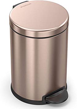 simplehuman 4.5 Liter / 1.2 Gallon Compact Stainless Steel Round Bathroom Step Trash Can, Rose Gold Stainless Steel