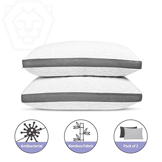 2 Pack Queen Shredded Gel Memory Foam Pillow Antibacterial Silver Infused Bamboo Washable Cover Pillows for Sleeping Cooling Breathable Adjustable Pillow for Neck Support Side Stomach Back Sleeper