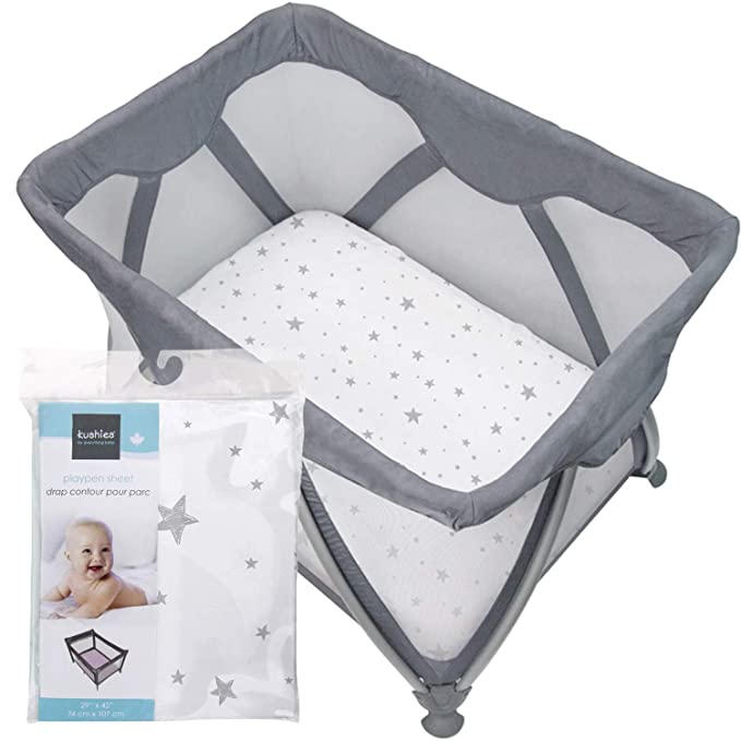 Kushies Baby Pack n Play Sheets, Crib Sheets 2 Pack, Crib Mattress Sheets, Portable Crib Sheets, Baby Bedding Crib Sets Girl & Boy, Mini Crib Sheets, Fitted Crib Sheet in Grey Scribble Star