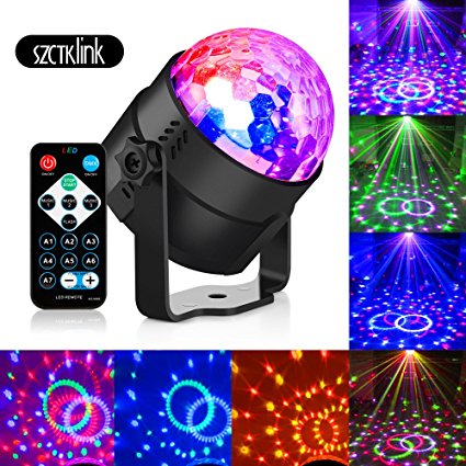 Disco Lights, SZCTKlink RGB Party Lights 7 Colors Disco Ball Light Sound Activated Rotating Crystal Magic Effect with Remote Control for Wedding Birthday Party Club Pub Bar Light Show