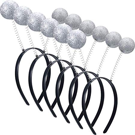 6 Pieces Silver Martian Antenna Headband Alien Headband Boppers Ball Head Boppers for Halloween Party Decoration
