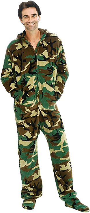 Alexander Del Rossa Men's Warm Fleece One Piece Hooded Footed Pajamas, Adult Onesie with Hood for Winter