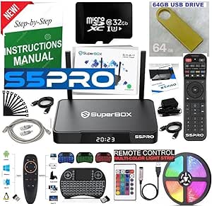 New Super, S 5 P R O, Bundle Box, 2024 Model,1 Voice and 1 Full Keyboard Remote,1 HDMI, Tf Card, Memory Stick, LED Light Strip (Install Instructions by Seller, Phone Support)., black