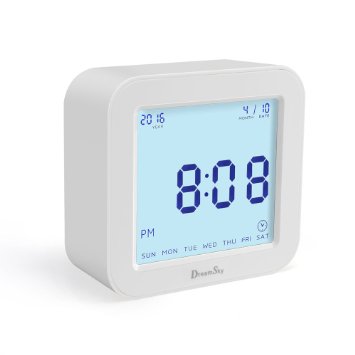 DreamSky Portable Alarm Clock With Timer, Time/Date/Temperature Display In 4 Angle , Light Activated Night Light ,Battery Operated Travel Clocks.Simple To Set