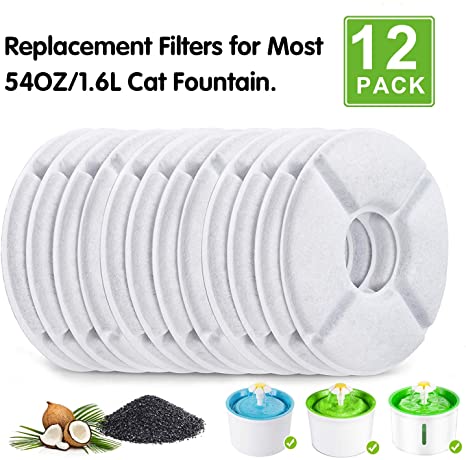 PK.Ztopia Cat Fountain Replacement Filter - 12Pcs, Pet Water Fountain Filters, Activated Carbon Replacement Filter for 54oz/1.6L Automatic Pet Fountain Cat Water Fountain Dog Water Dispenser
