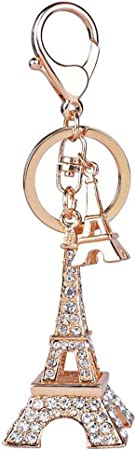 Eiffel Tower Sparkling Charm Blingbling Keychain Crystal Rhinestone Pendant Gift (Gold)
