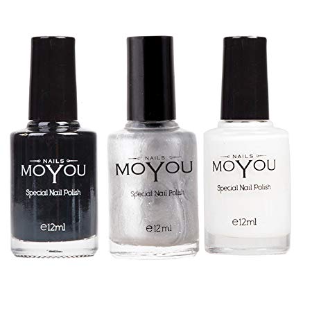 MoYou Nails Bundle of 3 Stamping Nail Polish: Black, Silver and White Colours Used to Create Beautiful Nail Art Designs Sourced Directly from the Manufacturer